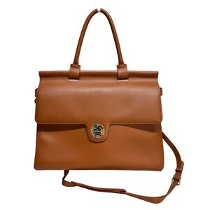 Jemma Emma Traveler 39 Handbag Orange Brown Leather Top Handle Crossbody Bag